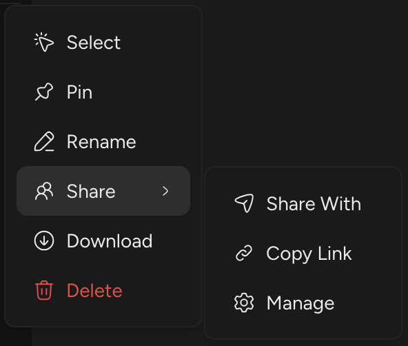 Chat actions menu